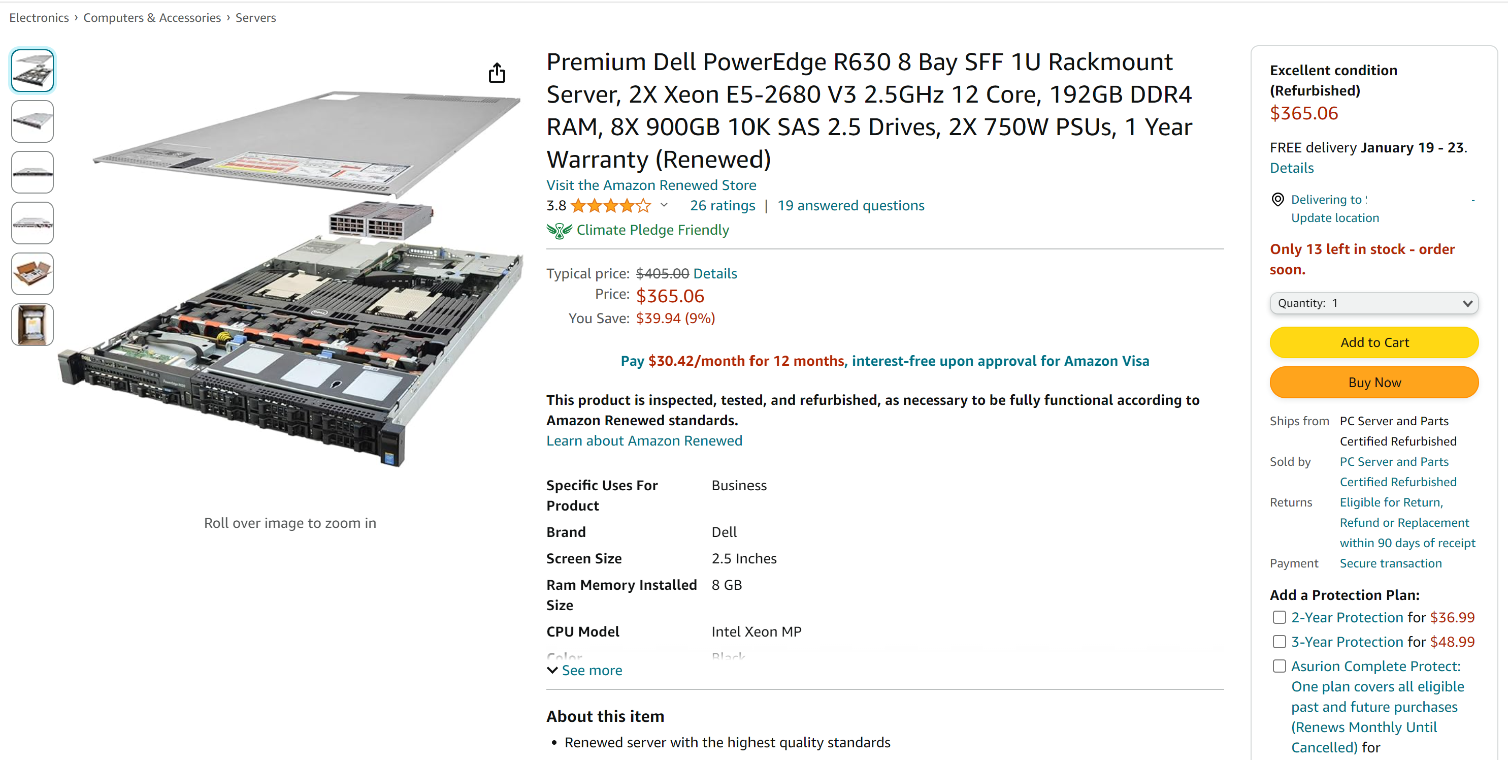refurbished Dell PowerEdge R630 selling on Amazon