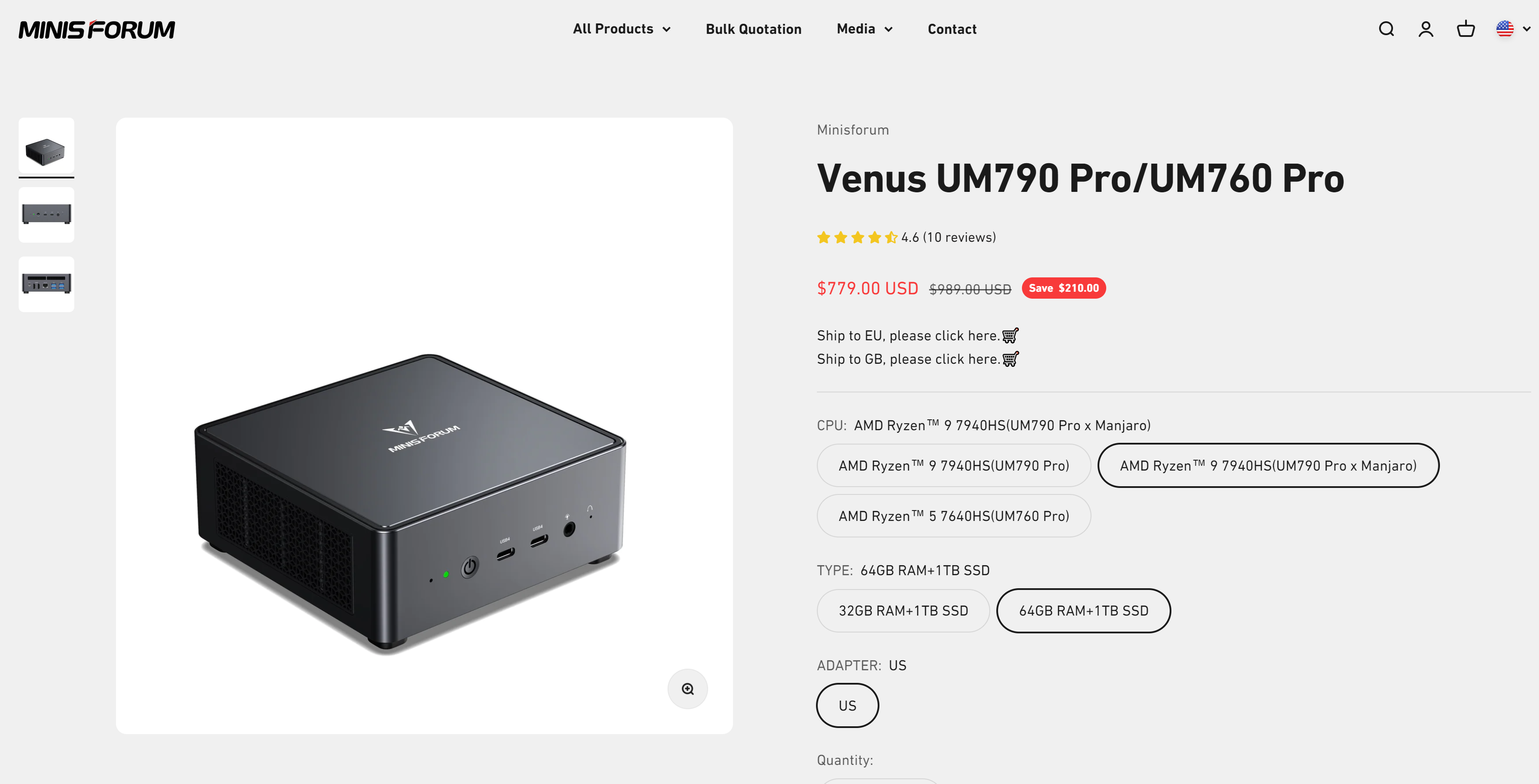 UM790 Pro product page screenshot