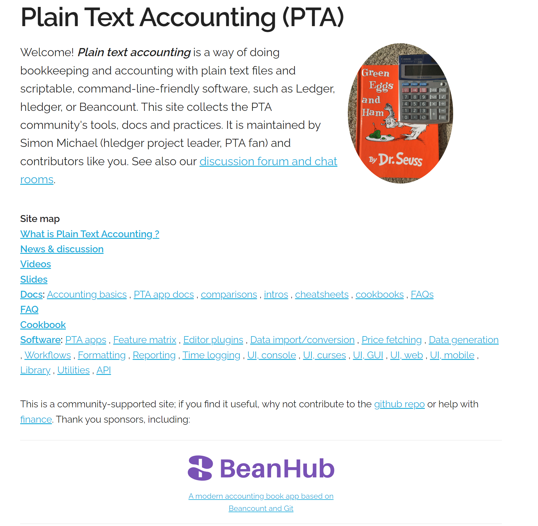 Screnshot of Plain Text Accounting website