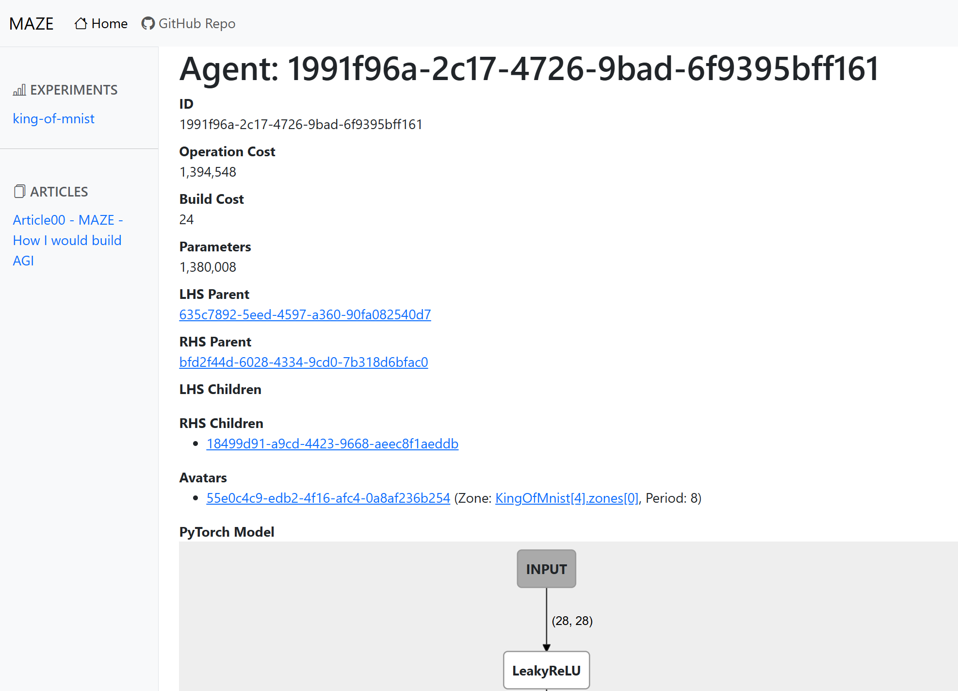 Screenshot of MAZE web app agent page