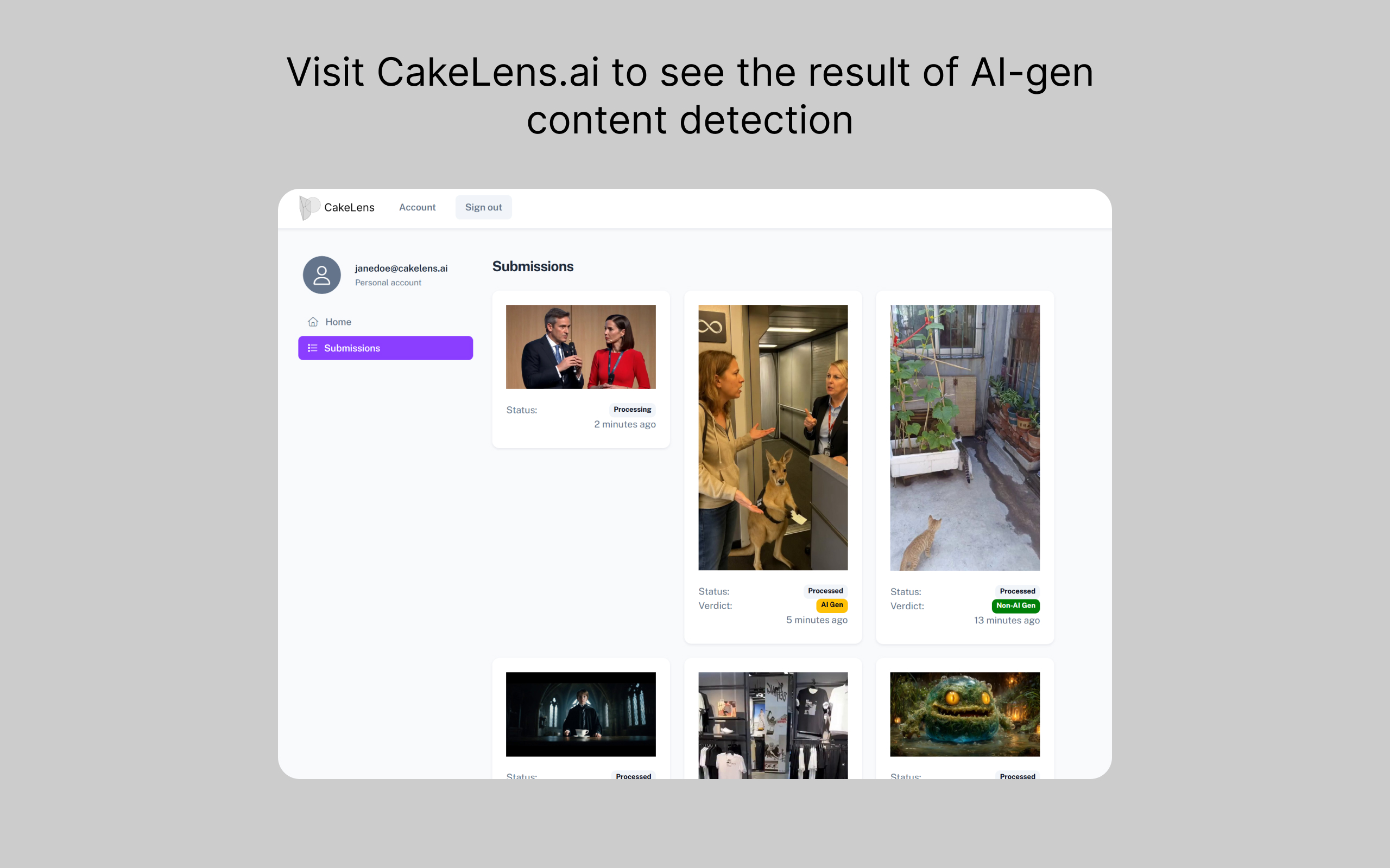 Screenshot of the submission page of CakeLens