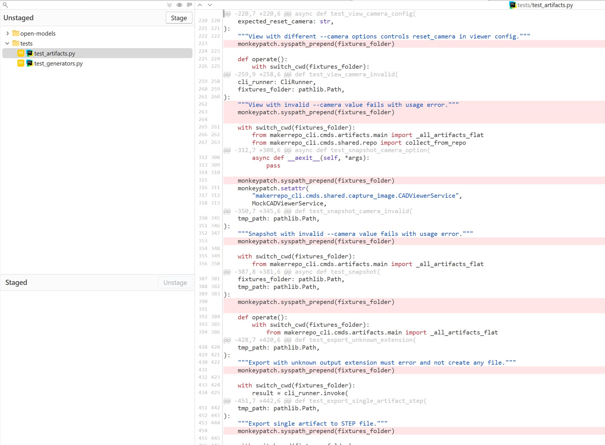 Screenshot of Fork (Git GUI) showing a diff that deletes unnecessary lines added by an LLM.